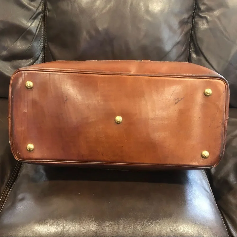 RALPH LAUREN Brown Green Top Handle Tartan Plaid Boston Duffle Travel Bag 55cm